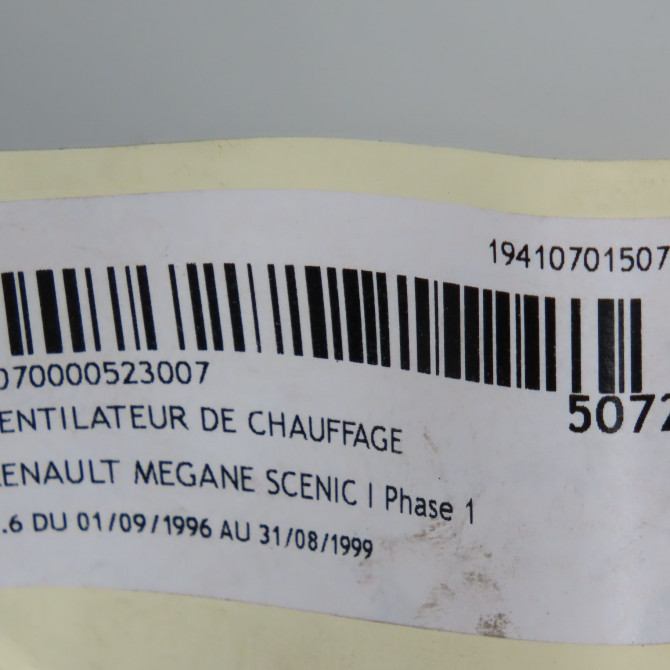 Ventilateur de chauffage occasion RENAULT MEGANE SCENIC I Phase 1 09-1996->08-1999 1.6 7701206250 6