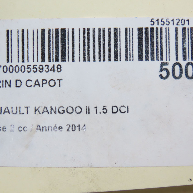 Verin d capot occasion RENAULT KANGOO II Phase 2 01-2013->... 1.5 DCI 75ch 654706489R 3