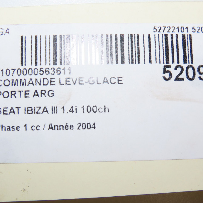 Commande leve-glace porte arrière gauche occasion SEAT IBIZA III Phase 1 03-2002->03-2006 1.4i 100ch 6L09598559B9 5