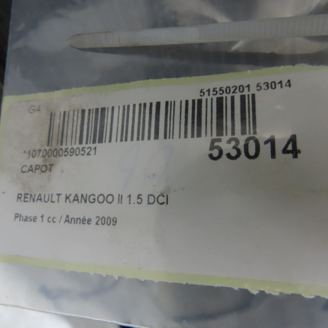 Capot occasion RENAULT KANGOO II Phase 1 01-2008->03-2013 1.5 DCI 105ch 651003220R 5