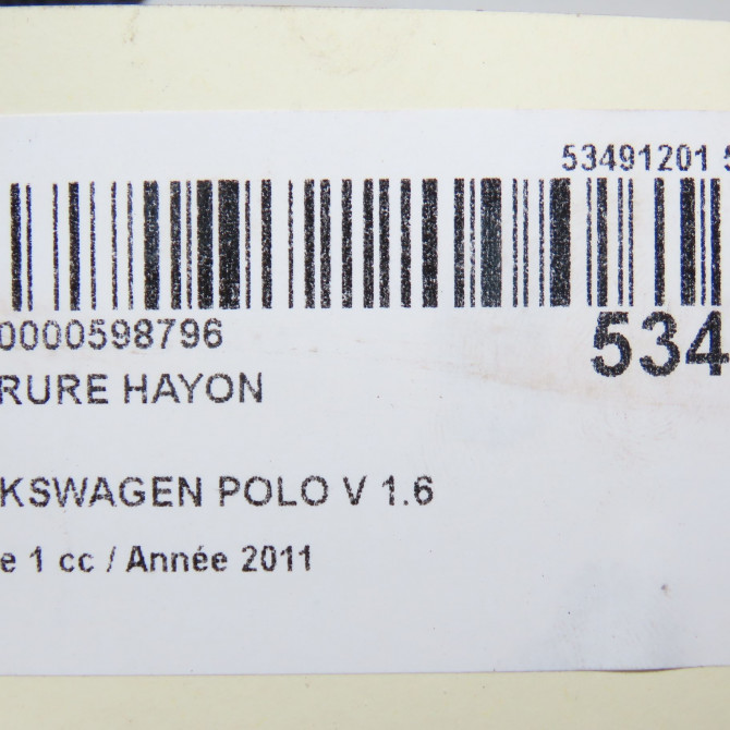 Serrure hayon occasion VOLKSWAGEN POLO V POLO V Phase 1 2009-09-01->2014-05-31 1.6 TDI 90 6R0827505E9B9 5