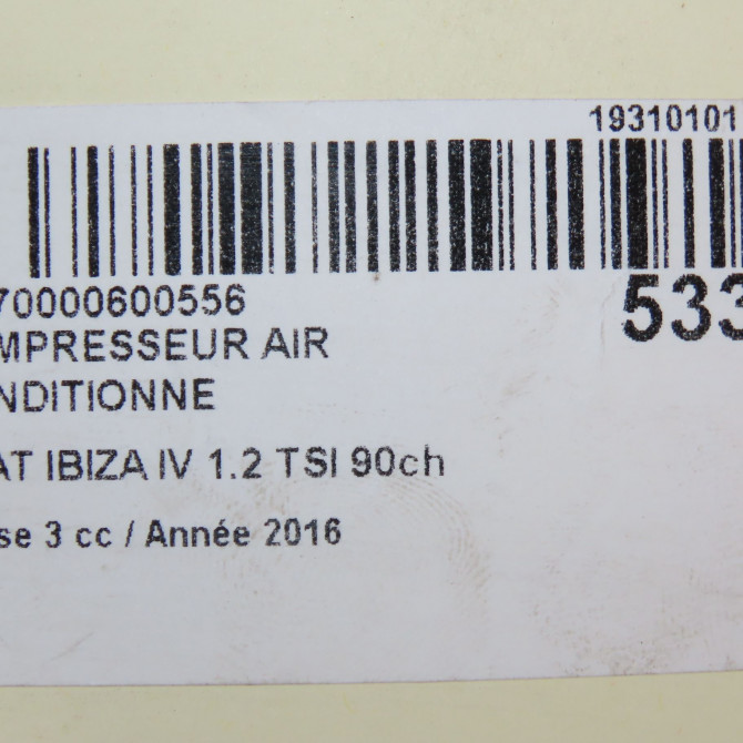 Compresseur air conditionne occasion SEAT IBIZA IV Phase 3 09-2015->... 1.2 TSI 90ch 5Q0820803Q 8