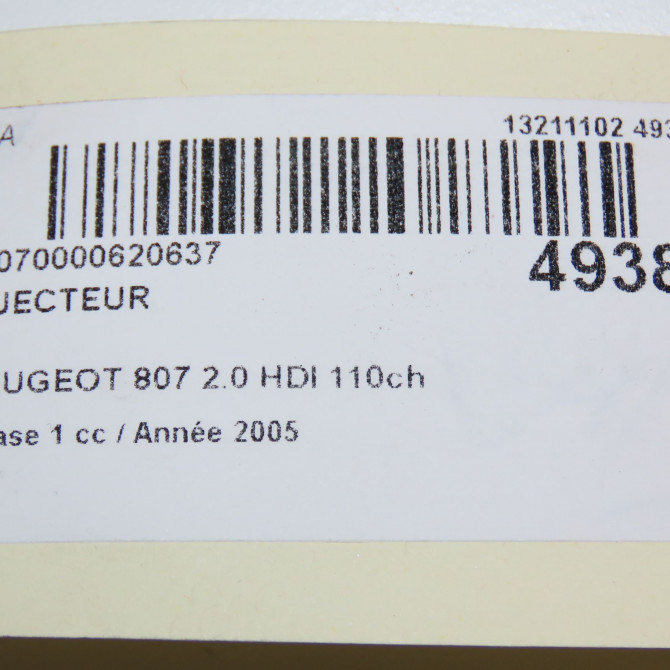 Injecteur occasion PEUGEOT 807 Phase 1 06-2002->12-2014 2.0 HDI 110ch 198080 6
