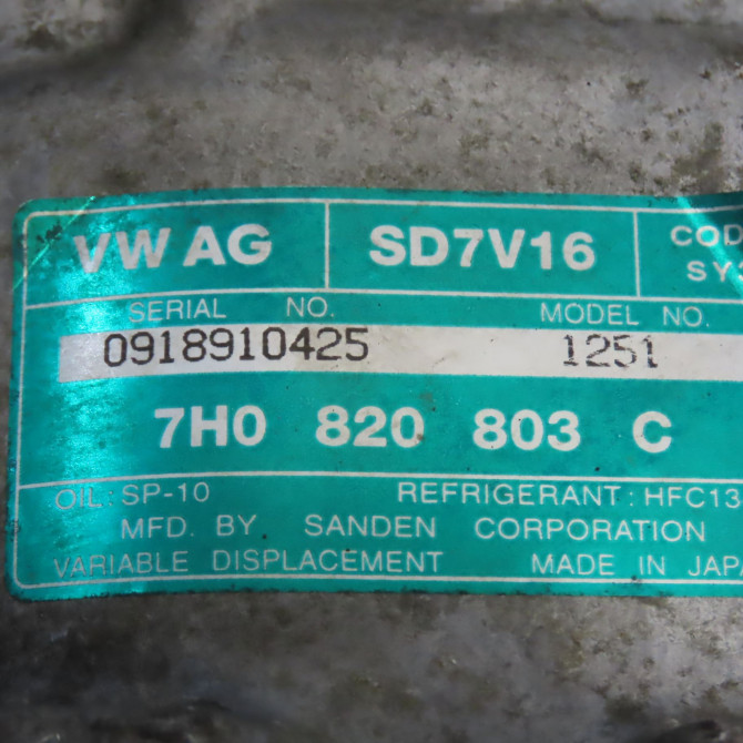 Compresseur air conditionne occasion VOLKSWAGEN TRANSPORTER V Phase 1 06-2003->08-2009 7H0820803F 6
