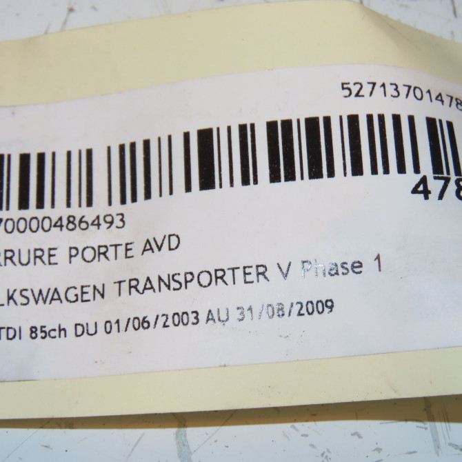 Serrure porte avd occasion VOLKSWAGEN TRANSPORTER V Phase 1 06-2003->08-2009 1.9 TDI 85ch 7E1837016A 4