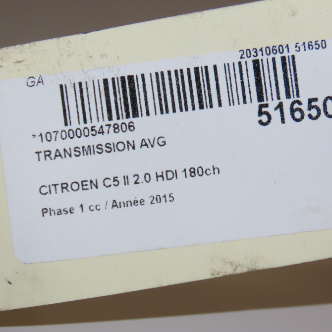 Transmission avant gauche occasion CITROEN C5 II Phase 1 04-2008->... 2.0 HDI 180ch 9812139780 5