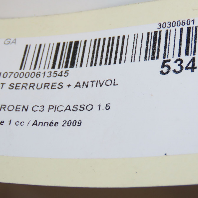 Kit serrures + antivol occasion CITROEN C3 PICASSO Phase 1 02-2009->08-2012 1.6 HDi 16v 90ch 4162SV 6