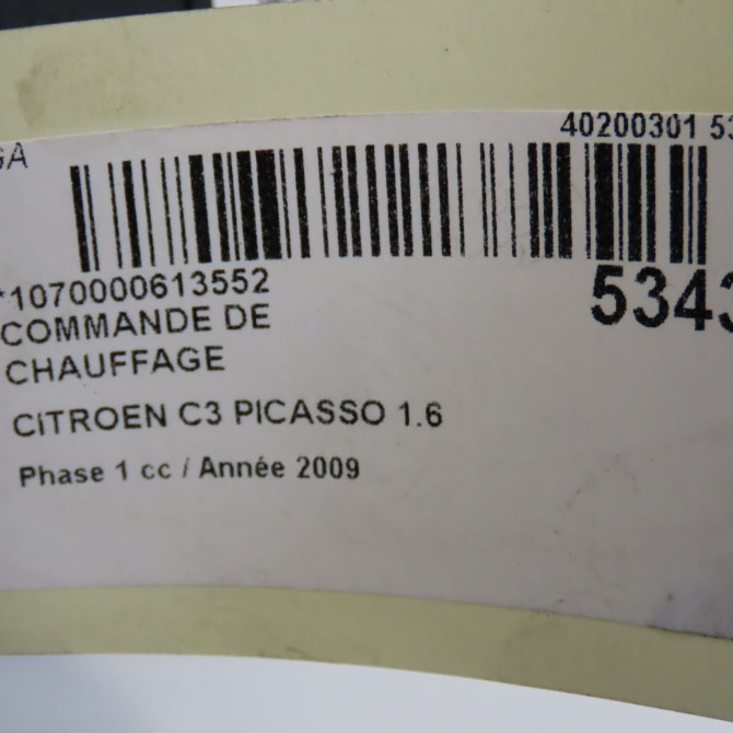 Commande de chauffage occasion CITROEN C3 PICASSO Phase 1 02-2009->08-2012 1.6 HDi 16v 90ch 6452N1 6