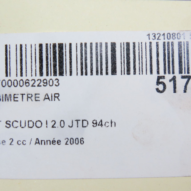 Debimetre air occasion FIAT SCUDO I Phase 2 01-2004->04-2007 2.0 JTD 94ch 7