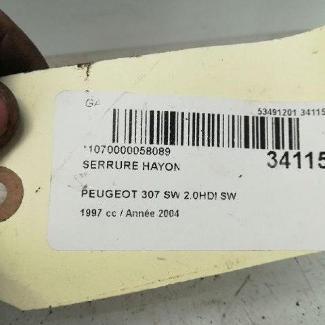 Serrure hayon occasion PEUGEOT 307 Phase 1 04-2001->06-2005 2.0 HDI 110ch 871982 5