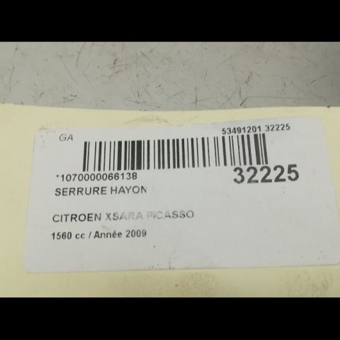 Serrure hayon occasion CITROEN XSARA PICASSO Phase 1 12-1999->02-2004 1.6 HDi 92ch 871982 5