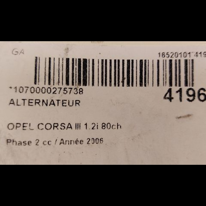 Alternateur occasion OPEL CORSA III Phase 2 08-2003->09-2006 1.2i 80ch 13283344 4