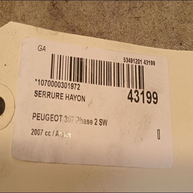 Serrure hayon occasion PEUGEOT 307 Phase 2 SW 06-2005->07-2008 871982 3