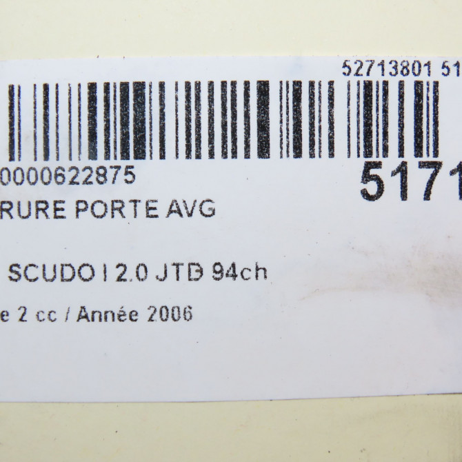 Serrure porte avg occasion FIAT SCUDO I Phase 2 01-2004->04-2007 2.0 JTD 94ch 6