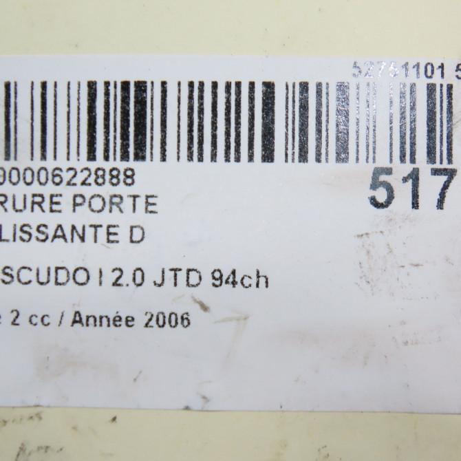 Serrure porte coulissante d occasion FIAT SCUDO I Phase 2 01-2004->04-2007 2.0 JTD 94ch 7