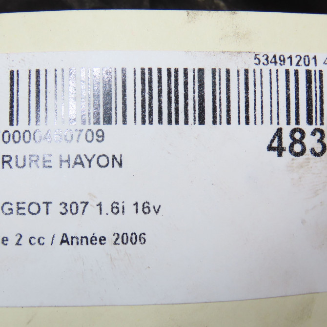 Serrure hayon occasion PEUGEOT 307 Phase 2 06-2005->03-2008 1.6i 16v 871982 6