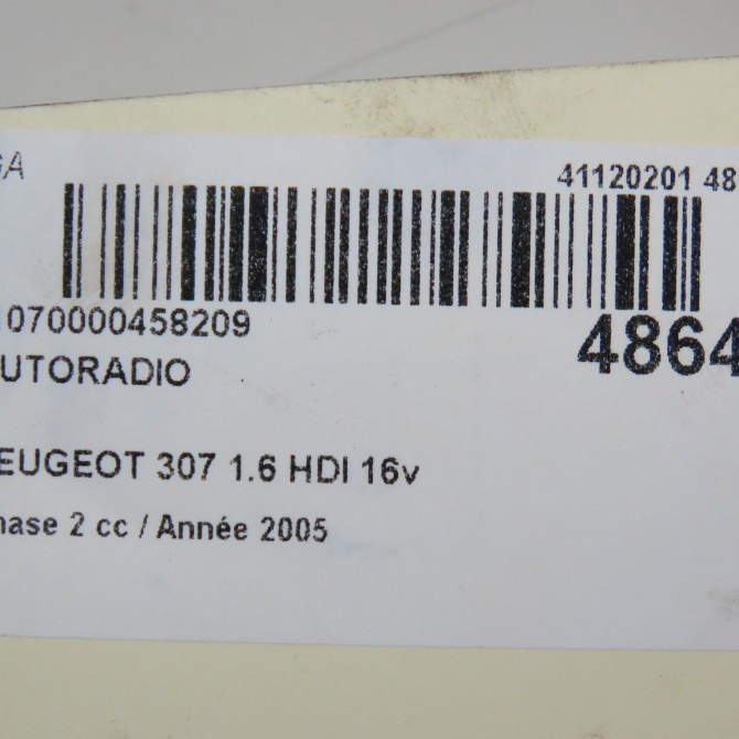 Autoradio occasion PEUGEOT 307 Phase 2 06-2005->03-2008 1.6 HDI 16v 110ch 1614201480 4