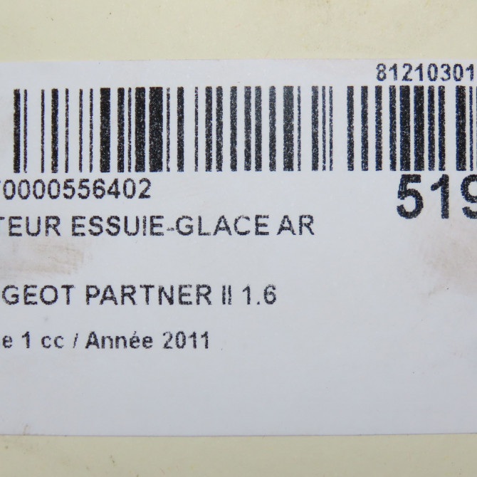 Moteur essuie-glace arrière occasion PEUGEOT PARTNER II Phase 1 05-2008->03-2012 1.6 HDI 92ch 9840123780 6