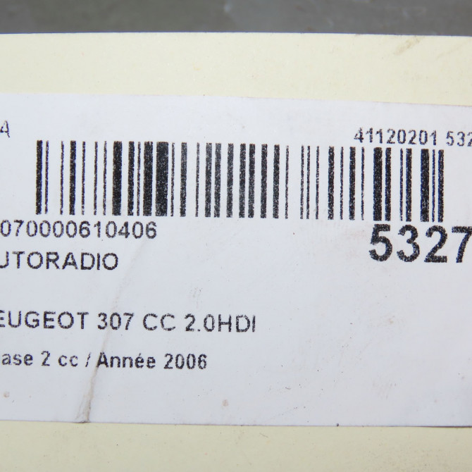 Autoradio occasion PEUGEOT 307 CC Phase 2 06-2005->06-2008 2.0HDI 136ch 1614201480 5