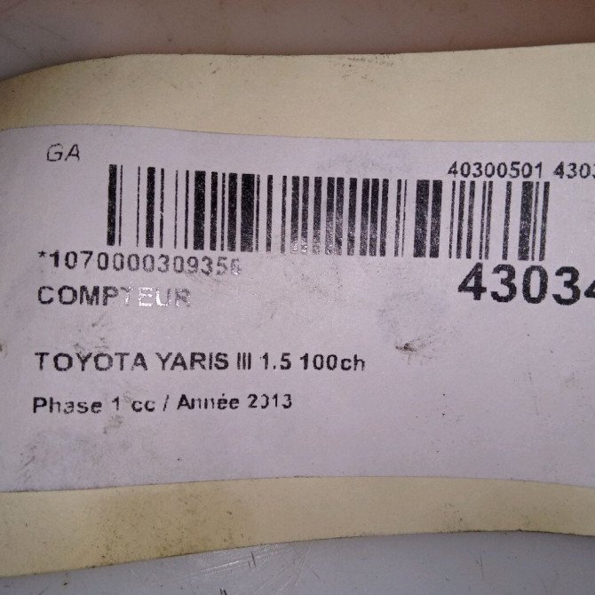 Compteur occasion TOYOTA YARIS III YARIS III Phase 1 2011-03-01->2015-04-30 1.5 100ch 838000DT70 4