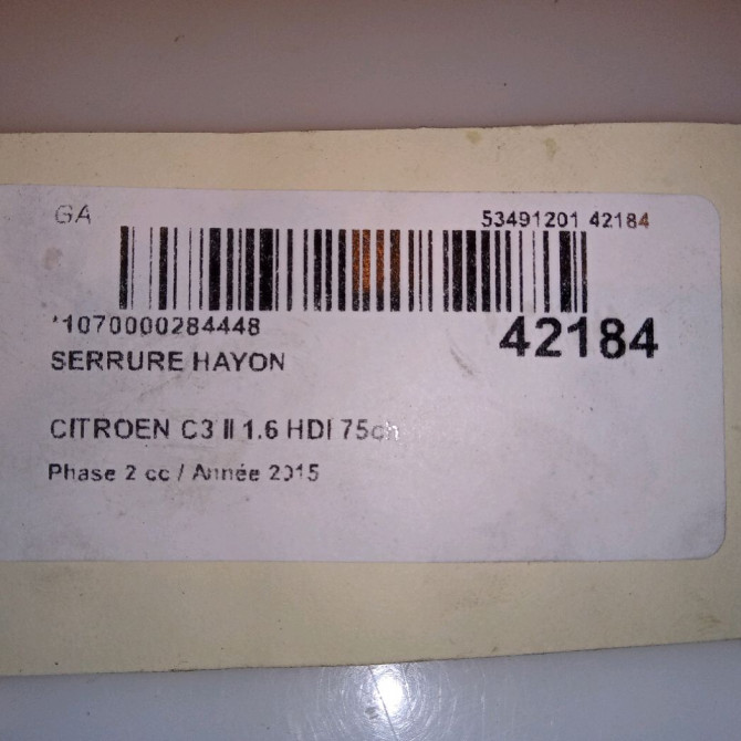 Serrure hayon occasion CITROEN C3 II Phase 2 03-2013->12-2016 1.6 HDI 75ch 8719F8 5