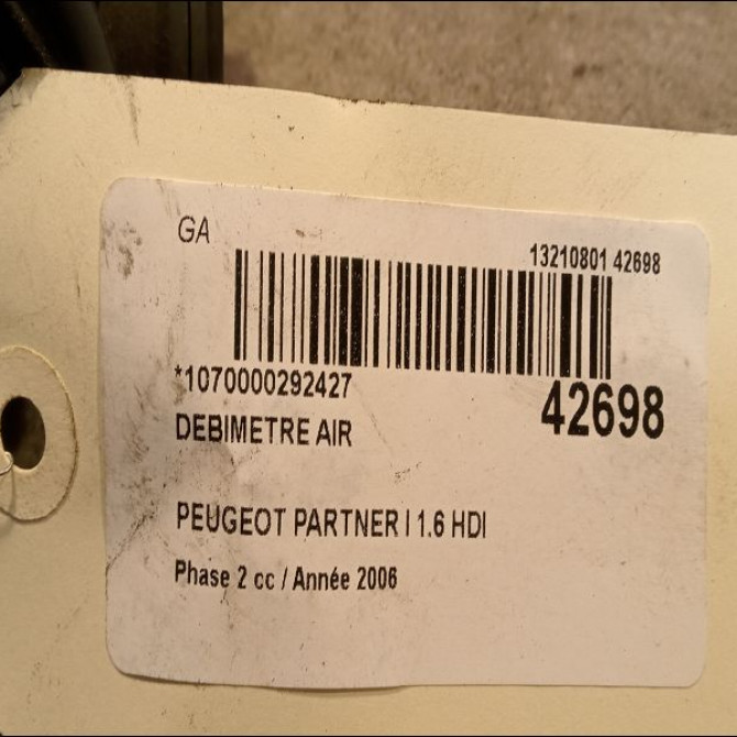 Debimetre air occasion PEUGEOT PARTNER I Phase 2 11-2002->05-2008 1.6 HDI 16v 90ch 1610874680 2