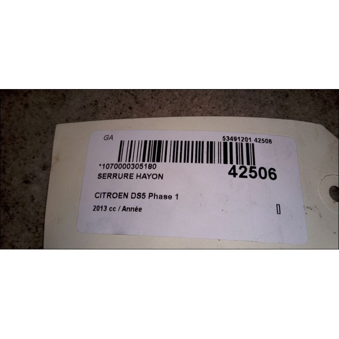 Serrure hayon occasion CITROEN DS5 Phase 1 06-2011->... 8719F8 3