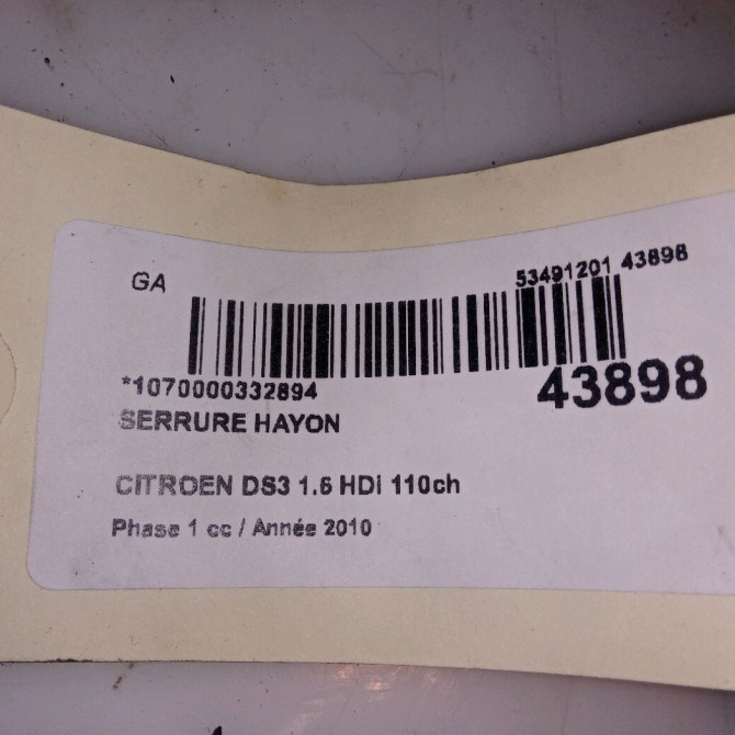 Serrure hayon occasion CITROEN DS3 Phase 1 11-2009->03-2014 1.6 HDi 110ch 8719F8 4