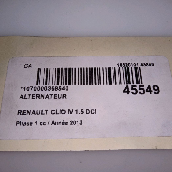 Alternateur occasion RENAULT CLIO IV Phase 1 07-2012->... 1.5 DCI 90ch 231007281R 6