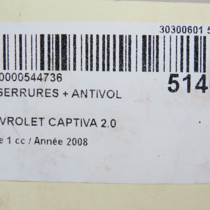 Kit serrures + antivol occasion CHEVROLET CAPTIVA Phase 1 04-1995->04-1999 2.0 VCDI 127ch 96624283 6