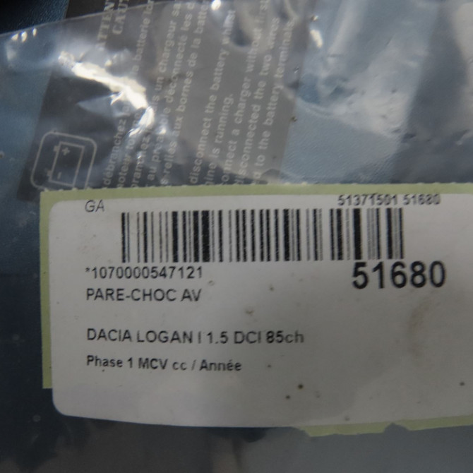 Pare-choc avant occasion DACIA LOGAN I Phase 1 MCV 01-2007->10-2008 1.5 DCI 85ch 6001549312 8