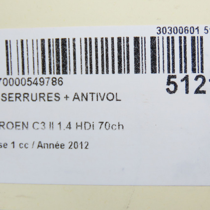 Kit serrures + antivol occasion CITROEN C3 II Phase 1 11-2009->02-2013 1.4 HDi 70ch 4162VH 6