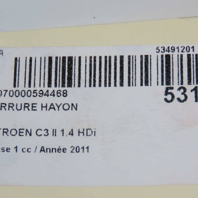 Serrure hayon occasion CITROEN C3 II Phase 1 11-2009->02-2013 1.4 HDi 8719F8 6