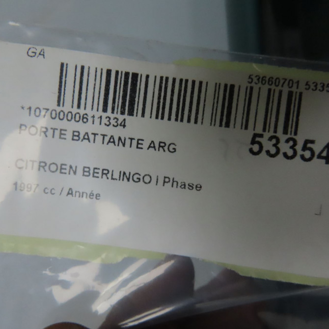 Porte battante arrière gauche occasion CITROEN BERLINGO I Phase 1 09-1996->11-2002 9839318480 7