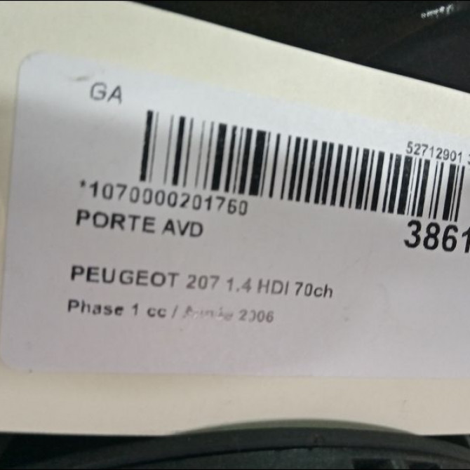 Porte avant droite occasion PEUGEOT 207 Phase 1 04-2006->06-2013 1.4 HDI 70ch 9004X8 2