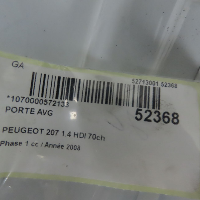 Porte avant gauche occasion PEUGEOT 207 Phase 1 04-2006->06-2013 1.4 HDI 70ch 9002X5 4