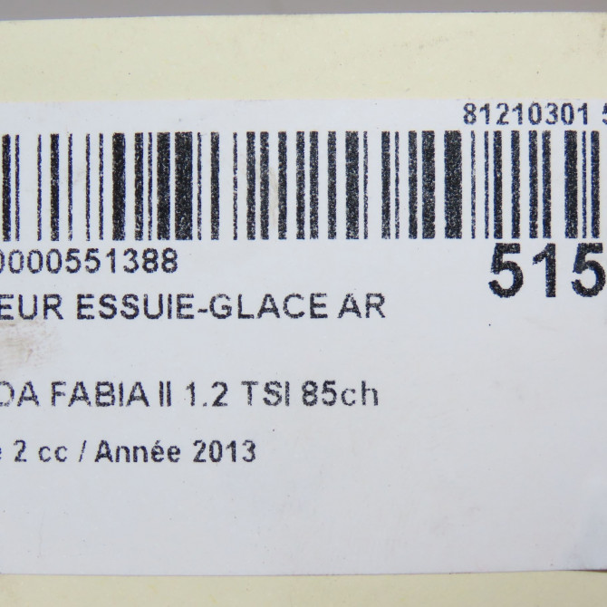 Moteur essuie-glace arrière occasion SKODA FABIA II Phase 2 03-2010->12-2014 1.2 TSI 85ch 5J9955711B 6