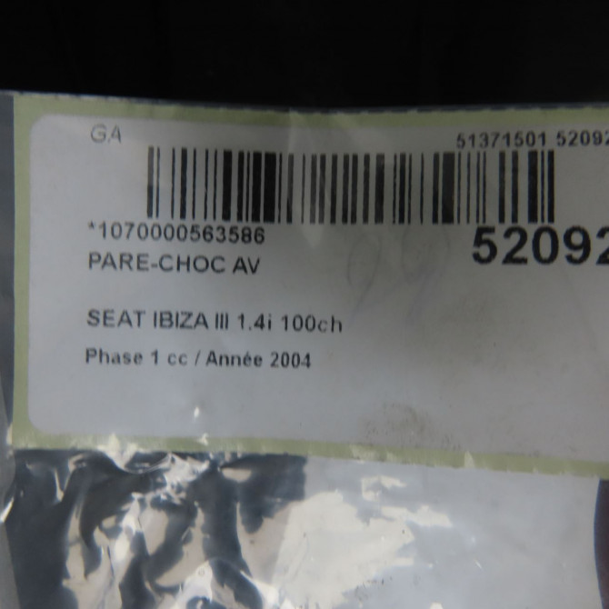 Pare-choc avant occasion SEAT IBIZA III Phase 1 03-2002->03-2006 1.4i 100ch 6L0807217DRGRU 7