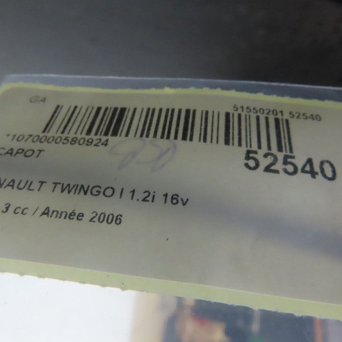Capot occasion RENAULT TWINGO I Phase 3 08-2000->06-2007 1.2i 16v 7751473167 5