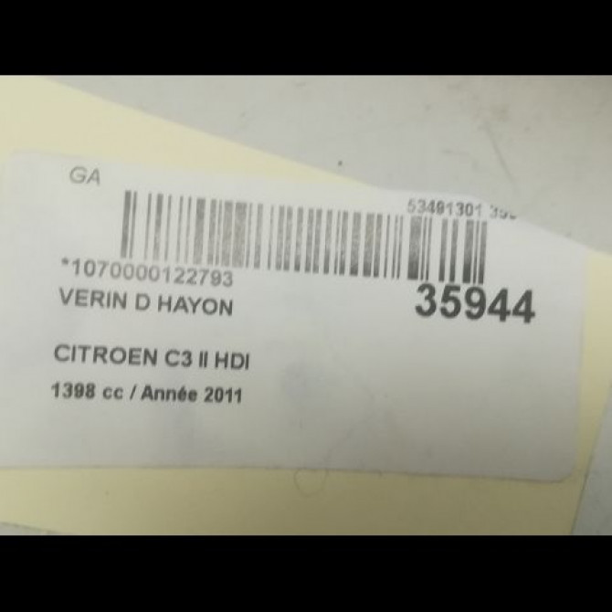 Verin droit hayon occasion CITROEN C3 II Phase 1 11-2009->02-2013 1.4 HDi 70ch 8731T9 2