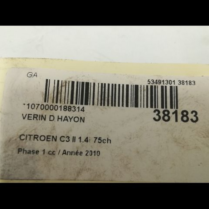 Verin droit hayon occasion CITROEN C3 II Phase 1 11-2009->02-2013 1.4i 75ch 8731T9 2