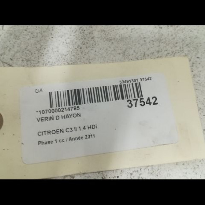 Verin droit hayon occasion CITROEN C3 II Phase 1 11-2009->02-2013 1.4 HDi 8731T9 2
