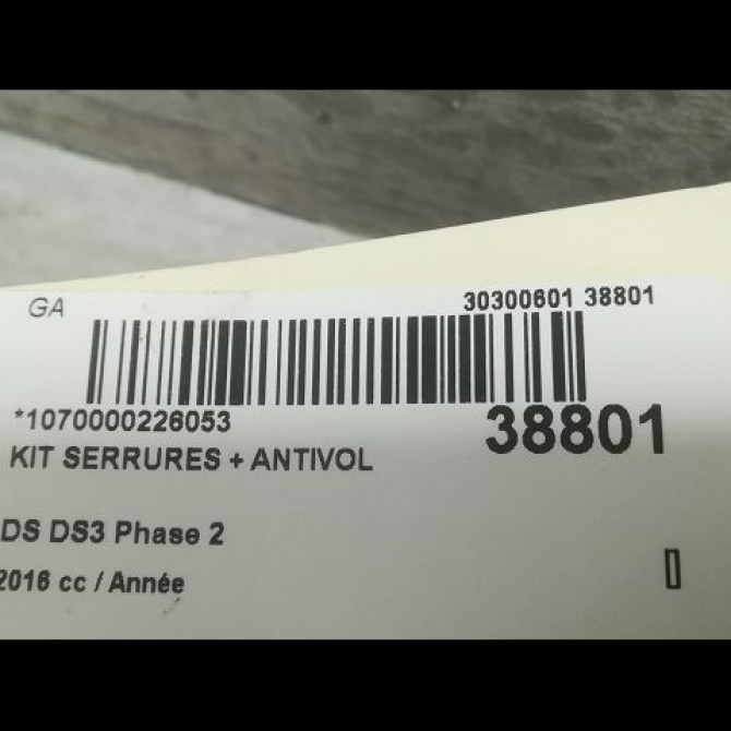 Kit serrures + antivol occasion DS DS3 Phase 2 06-2014->... 9806016180 5
