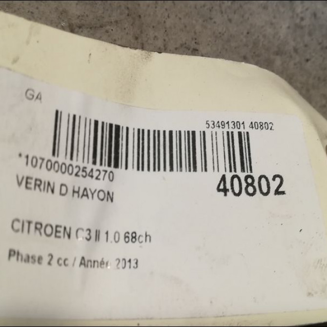 Verin droit hayon occasion CITROEN C3 II Phase 2 03-2013->12-2016 1.0 68ch 8731T9 2