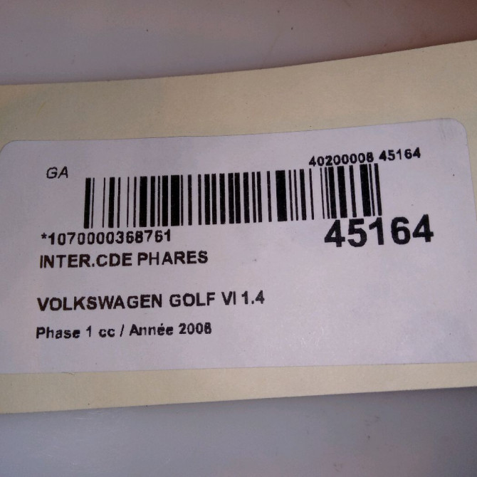 Interrupteur commande de phares occasion VOLKSWAGEN GOLF VI Phase 1 10-2008->04-2013 1.4 TSI 16v 122ch 3