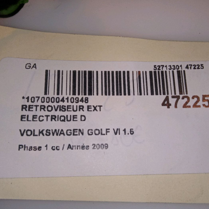 Retroviseur exterieur electrique droit occasion VOLKSWAGEN GOLF VI Phase 1 10-2008->04-2013 1.6 TDI 90ch 5K0857508AD9B9 5