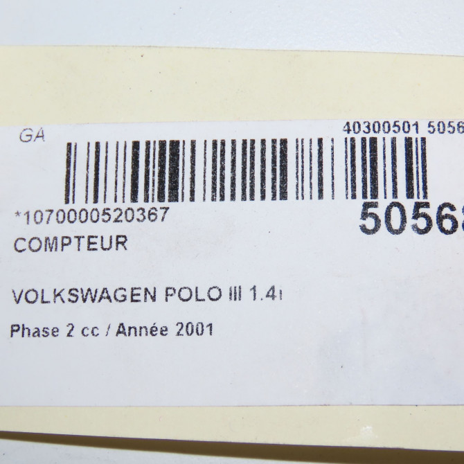 Compteur occasion VOLKSWAGEN POLO III Phase 2 11-1999->12-2001 1.4i 8v 60ch 6N0920804EX 7