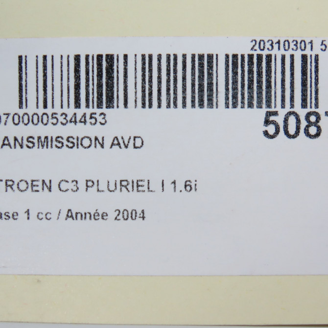 Transmission avant droite occasion CITROEN C3 PLURIEL I Phase 1 04-2003->09-2008 1.6i 16v 3273CW 7