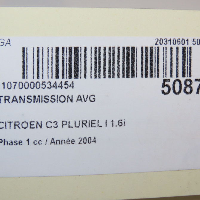 Transmission avant gauche occasion CITROEN C3 PLURIEL I Phase 1 04-2003->09-2008 1.6i 16v 3272FR 7