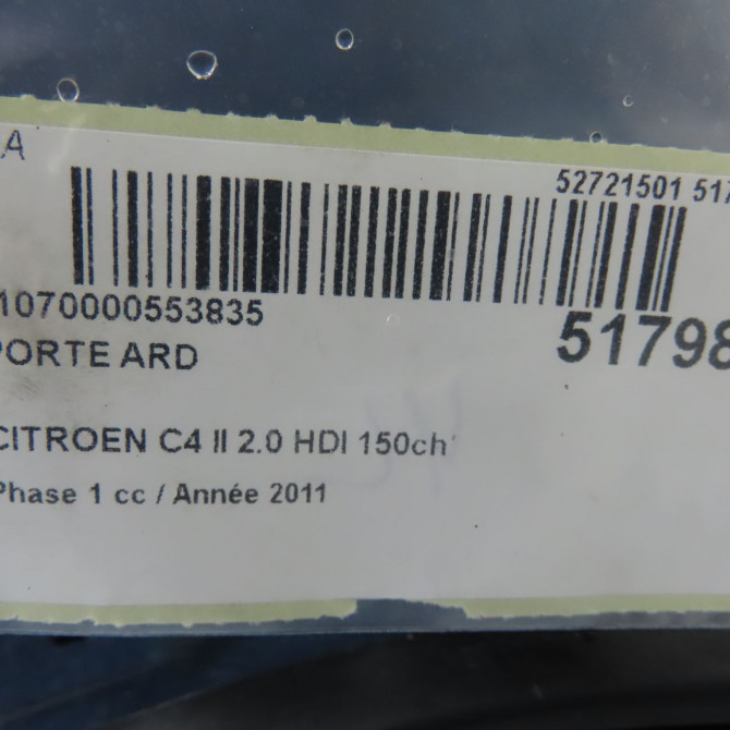 Porte arrière droite occasion CITROEN C4 II Phase 1 10-2010->01-2015 2.0 HDI 150ch 9008X2 5